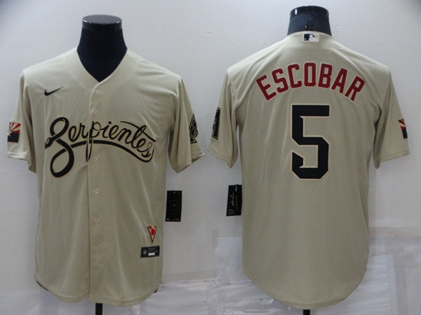 Men's Milwaukee Brewers #5 Eduardo Escobar Cream Cool Base Stitched Jersey